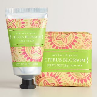 A&G Block Print Citrus Blossom Bar Soap and Hand Cream Collection