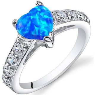 Oravo 1.00 Carat Created Blue Green Opal Rhodium Plated Sterling Silver Engagement Ring