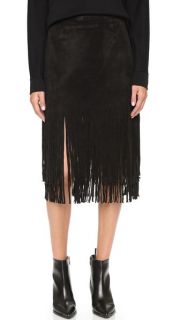 J.O.A. Suede Fringe Contrast Skirt