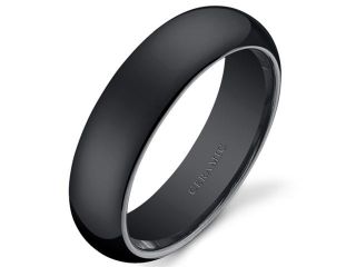 Classy 6mm Dome Style Mens and Womens Black Ceramic Wedding Band Ring Available in Sizes 5 to 13