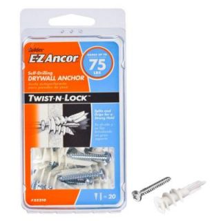E Z Ancor Twist N Lock #8 x 1 1/4 in. Phillips White Nylon Flat Head 75 Medium Duty Drywall Anchors with Screws (20 Pack) 25210
