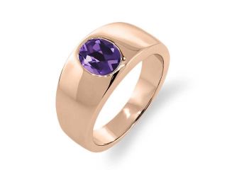 1.66 Ct Oval Purple VS Amethyst 18K Rose Gold Men's Solitaire Ring