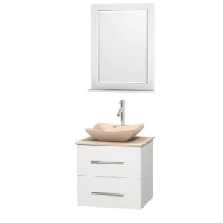Wyndham Collection Centra 24 in. Vanity in White with Marble Vanity Top in Ivory, Marble Sink and 24 in. Mirror WCVW00924SWHIVGS2M24