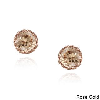 Icz Stonez Gold over Silver Champagne Cubic Zirconia Stud Earrings (2