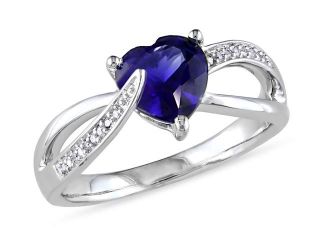 1 7/8 CT Created Blue Sapphire and Diamond Sterling Silver Ring