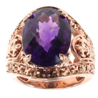 Dallas Prince Gold Over Silver Amethyst and Marcasite Ring