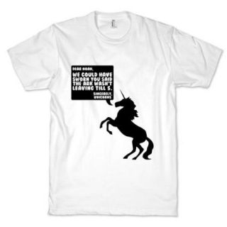 White Dear Noah, Sincerely Unicorns Crewneck Graphic T Shirt (Size Medium) NEW