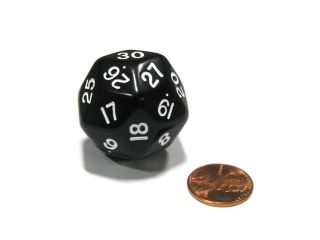 Triantakohedron D30 30 Sided 33mm Jumbo RPG Gaming Dice   Black w White Number