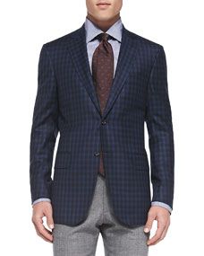 Isaia Check Two Button Jacket, Blue/Navy