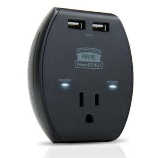 ReVIVE PowerUP NG1 3 Port AC Outlet Adapter with 5V USB Power Output , Overload Surge Protection & Compact Design   Works With Apple , Samsung , HTC and More Smartphones , Tablets , and  Players