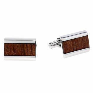 Stainless Steel Cuff Links with Light Wooden Inlay   Jewelry   Mens