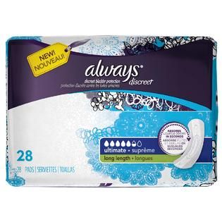 Always Discreet, Incontinence Pads, Ultimate, Long Length, 28 Ct