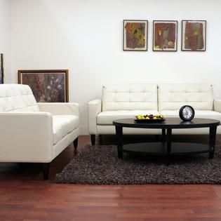 Baxton  Caledonia Cream Leather Modern Sofa Set