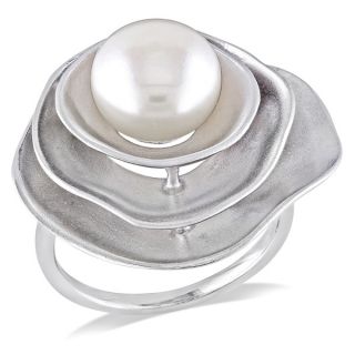 Sterling Silver White Freshwater Button Pearl Abstract Loop Ring (9 9