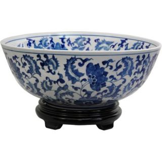 14" Floral Blue & White Porcelain Bowl