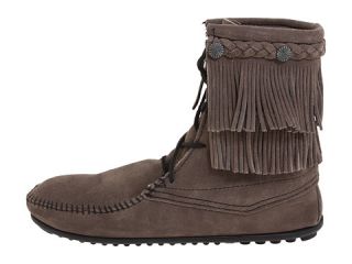 Minnetonka Double Fringe Front Lace Boot Grey/Brown/White