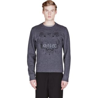 Kenzo Charcoal Grey Slub Tiger Embroidered Sweatshirt