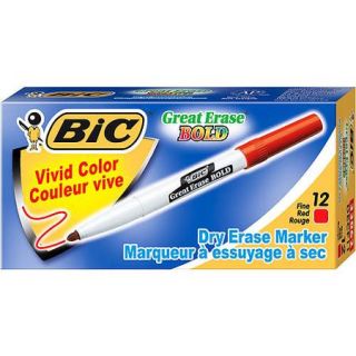 BIC Great Erase Bold Pocket Dry Erase Marker, Red, 12 Pack