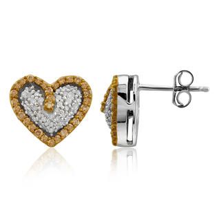 Cttw. Heart Cluster Silver Brown and White Diamond Earring