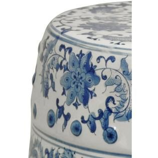 Oriental Furniture  18 Lacquered Floral Blue & White Porcelain Garden