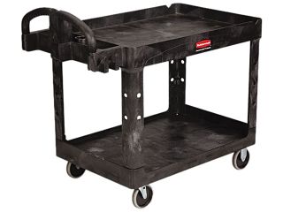 Rubbermaid 452088BK Heavy Duty Utility Cart, Two Shelf, 25 1/4w x 44d x 39h, Black