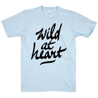 Light Blue Wild At Heart Crewneck Funny Graphic T Shirt Cool (Size Medium) NEW