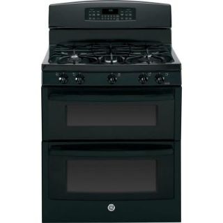 GE 6.8 cu. ft. Double Oven Gas Range with Self Cleaning Oven in Black JGB850DEFBB