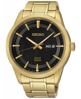 Seiko Mens Solar Gold Tone Stainless Steel Bracelet Watch 43mm SNE368