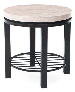 Tempo Travertine Top Round End Table   Furniture