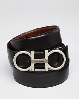 Salvatore Ferragamo Reversible and Adjustable Shiny Nickel Double Gancini Belt
