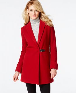 Calvin Klein Faux Leather Trim Buckled Walker Coat   Coats   Women