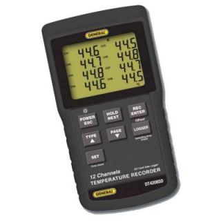 General Tools 12 Channel Data Logging Thermocouple Thermometer with SD Card DT4208SD