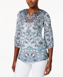 JM Collection Printed Split Neck Blouse, Only at   Tops   Women