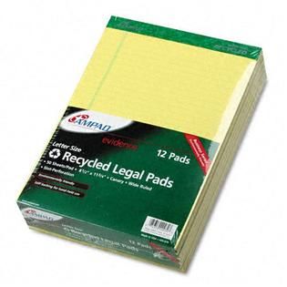 Ampad Recycled Writing Pads 8 1/2 x 11 3/4 Canary 50 Sheets Perfed