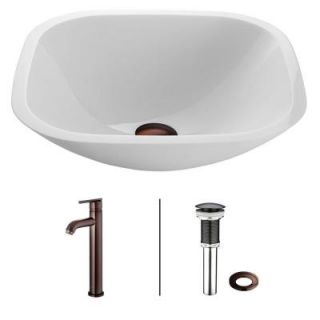 Vigo Square Shaped Phoenix Stone Glass Vessel Sink in White with Faucet in Oil Rubbed Bronze VGT206
