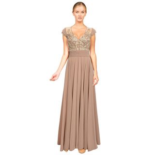 Alberto Makali Embellished Bodice Cap Sleeve Formal Evening Gown Dress