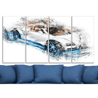 Design Art White and Blue Convertible 4 Piece Graphic Art on Wrapped
