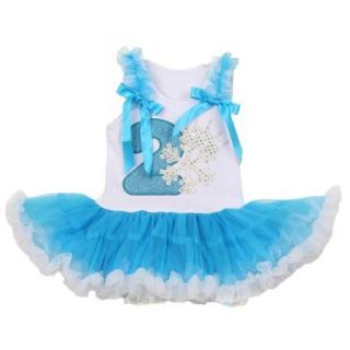 Baby Girls Turquoise Number Snowflake Applique Birthday Tutu Dress 2 Years