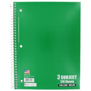 Norcom Inc 3 Subject College Ruled Notebook