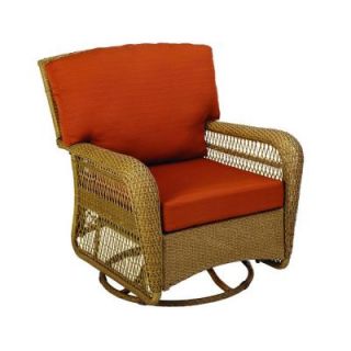 Martha Stewart Living Charlottetown Natural All Weather Wicker Patio Swivel Rocker Lounge Chair with Quarry Red Cushion 65 909556/44