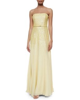 Halston Heritage Strapless Sequined Belted Gown