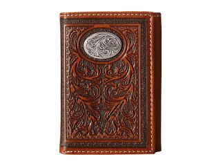 M&F Western Large Oval Concho Embossed Tri Fold Wallet Tan