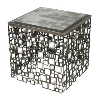 Antique Silver Finish Square Accent Table with Mirrored Top   15864963