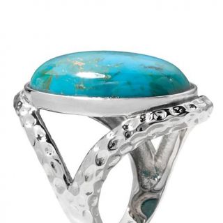 Stately Steel Turquoise Stainless Steel Hammered Ring   7502784