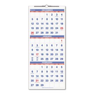 Three Months per Page 14 Month Wall Calendar, Vertical Format, 12 x 27