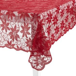 Essential Home  60 x 120 Poinsettia Ribbons Oblong Tablecloth