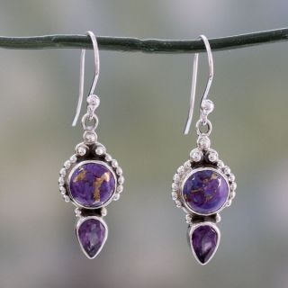 Sterling Silver Vision in Purple Amethyst Turquoise Earrings (India)
