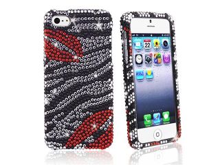 Insten Full Diamond Zebra / Lips Snap on Case Cover + 2 LCD Kit Reusable Screen Protector compatible with Apple iPhone 5