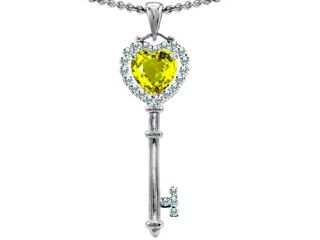 Star K Key To My Heart Love Pendant with 7mm Heart Shape Simulated Yellow Sapphire in Sterling Silver
