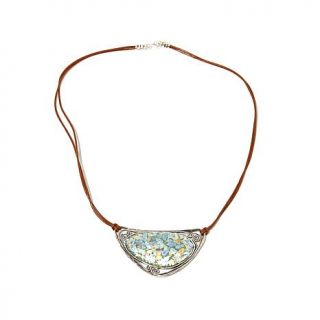 Noa Zuman Jewelry Designs Sterling Silver Freeform Roman Glass 18" Leather Drop   7710345
